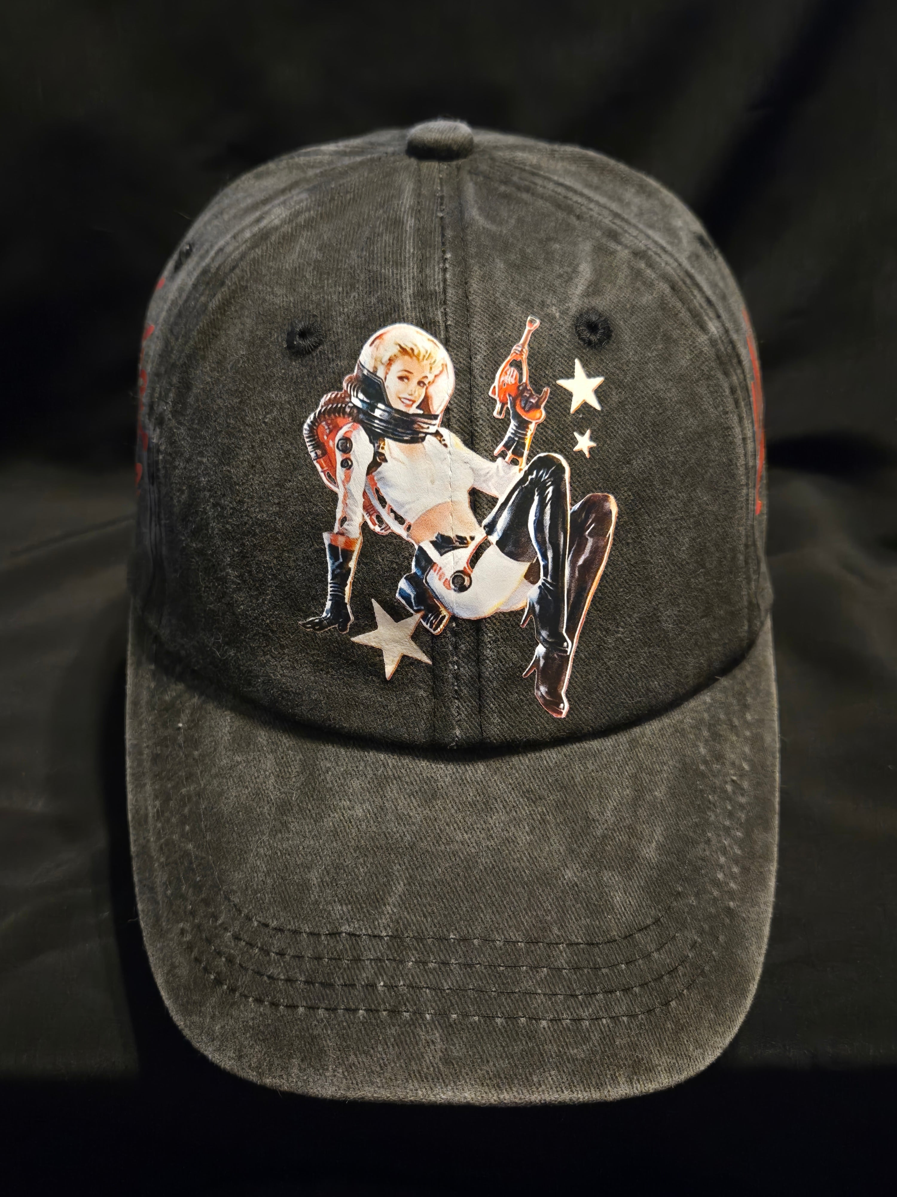 Fallout Faded Black Denim Wash Nuka Cola Pinup Baseball Cap