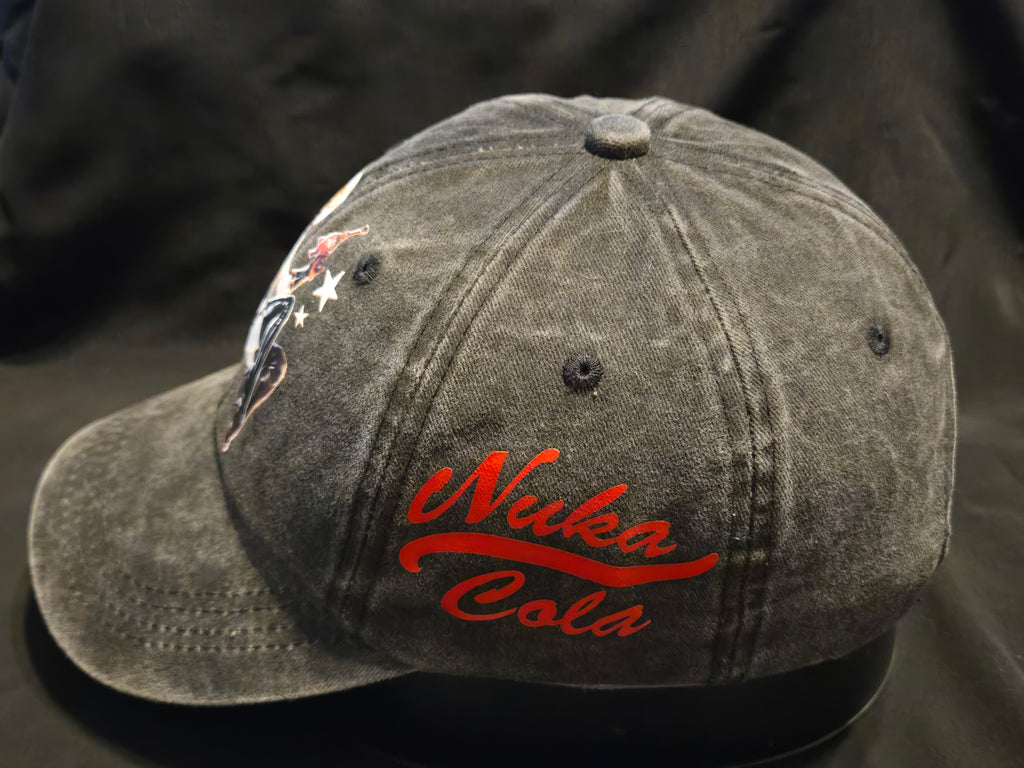 Fallout Faded Black Denim Wash Nuka Cola Pinup Baseball Cap