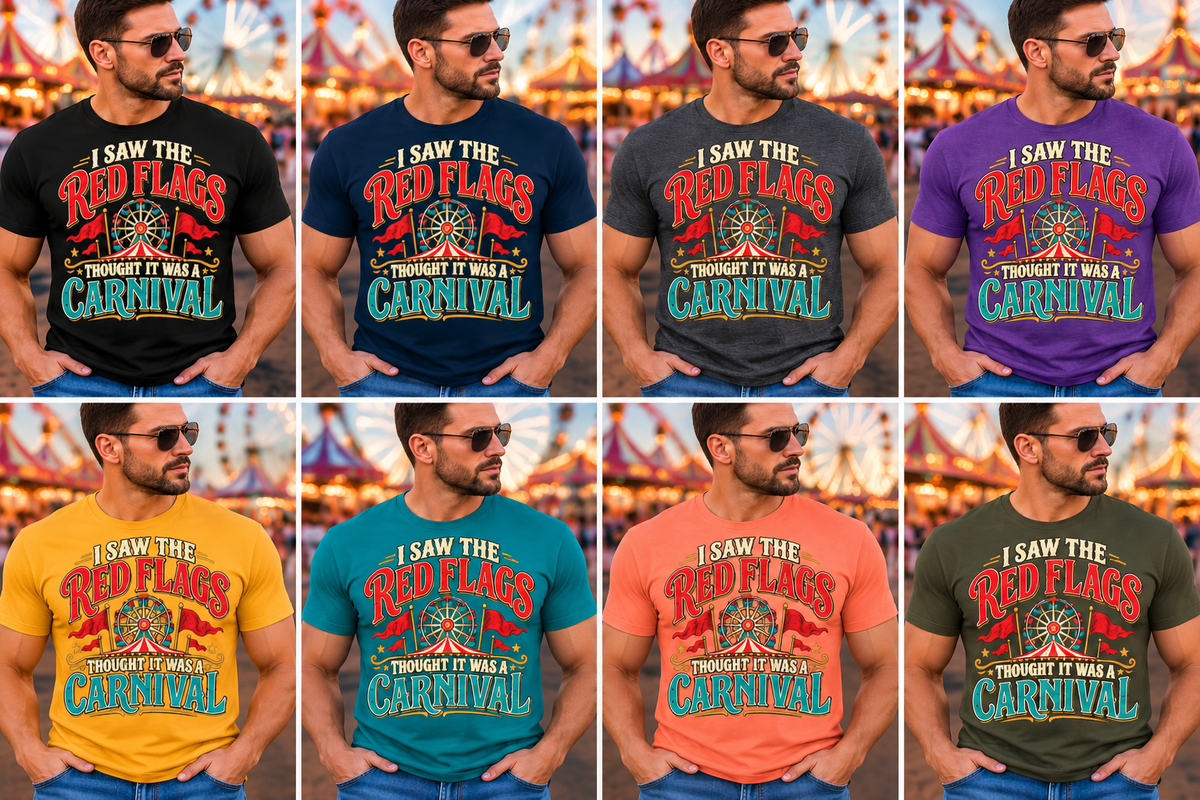 Red Flags Carnival men’s shirt color mockups