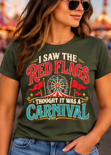 Red Flags Carnival women’s graphic tee — main mockup