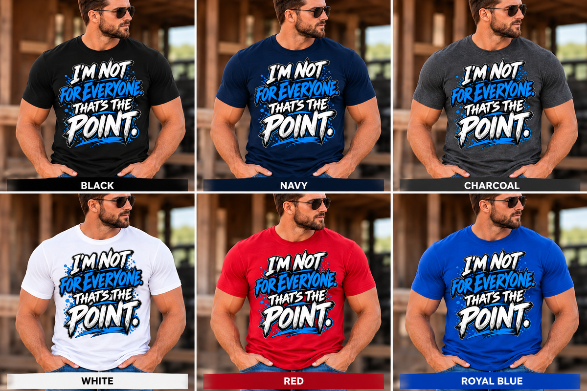 Not for Everyone — Blue Lettering men’s shirt color mockups