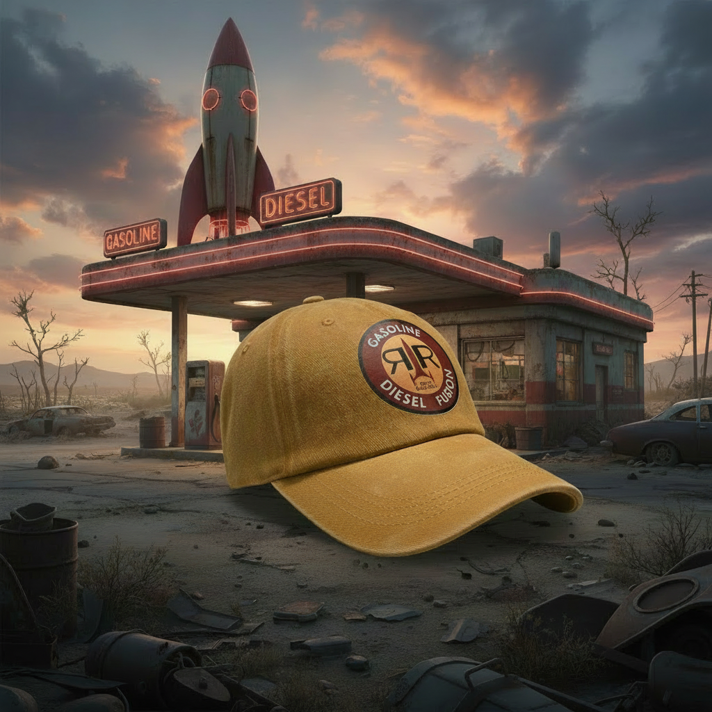 Tan Red Rocket Cap - Grounded on Pavement
